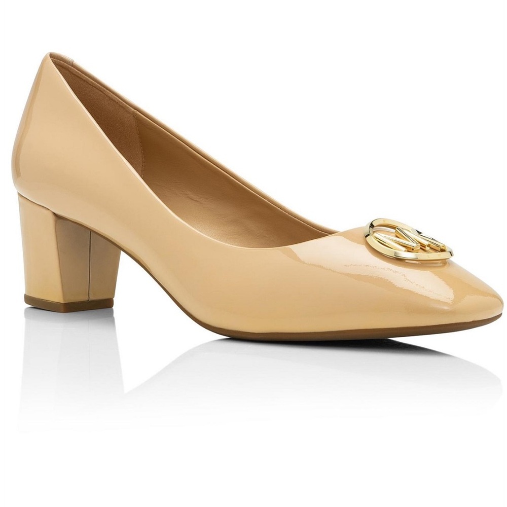 Michael kors Dena flex mid patent leather‎ Beige Block Heel Pumps